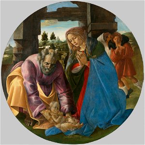 Botticelli - The Nativity, about 1482-1485. Free illustration for personal and commercial use.