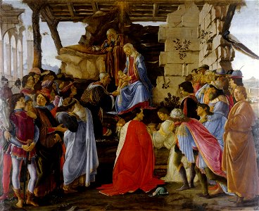 Botticelli - Adoration of the Magi (Zanobi Altar) - Uffizi. Free illustration for personal and commercial use.