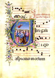 Bottega di domenico ghirlandaio, ascensione, antifonario edili 148 f. 47v. biblioteca medicea laurenziana. Free illustration for personal and commercial use.
