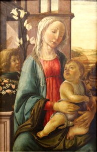 Botticelli école - Vierge et enfant avec un ange. Free illustration for personal and commercial use.