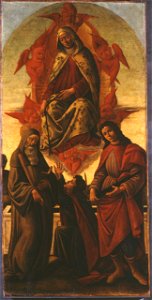 Botticelli (bottega del) - Assunzione della Vergine con i santi Benedetto, Tommaso e Giuliano, GN56. Free illustration for personal and commercial use.