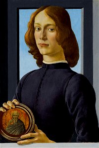 Botticelli - Portrait of a young man holding a medallion. Free illustration for personal and commercial use.