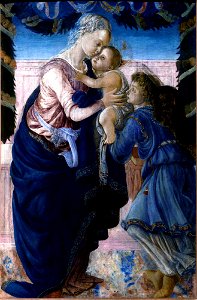 Botticelli - A Virgem e o Menino com um anjo. Free illustration for personal and commercial use.