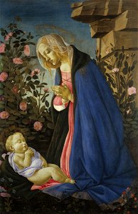 Botticelli - The Virgin Adoring the Sleeping Christ Child (c. 1485). Free illustration for personal and commercial use.