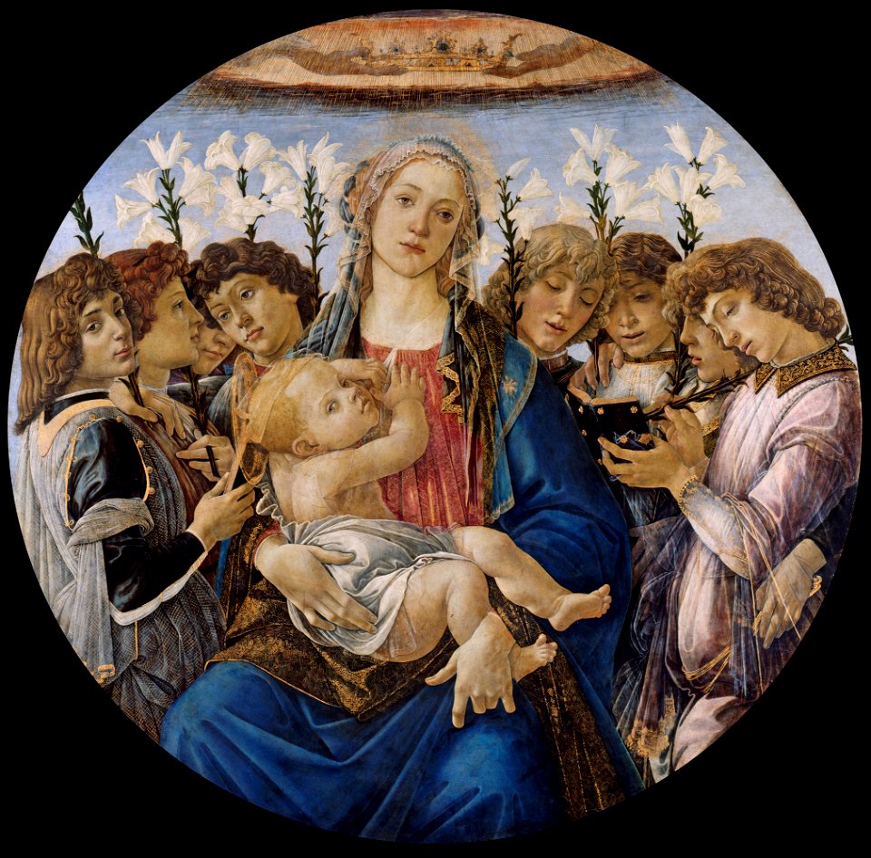 Sandro Botticelli - Mary with the Child and Singing Angels - Google Art Project. Free illustration for personal and commercial use.
