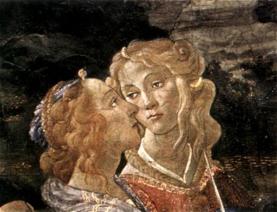 Botticelli, Sandro - Three Temptations of Christ, detail of two women - 1481-1482. Free illustration for personal and commercial use.