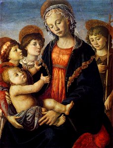 Botticelli, The Virgin and Child with Two Angels and the Young St John the Baptist. Free illustration for personal and commercial use.
