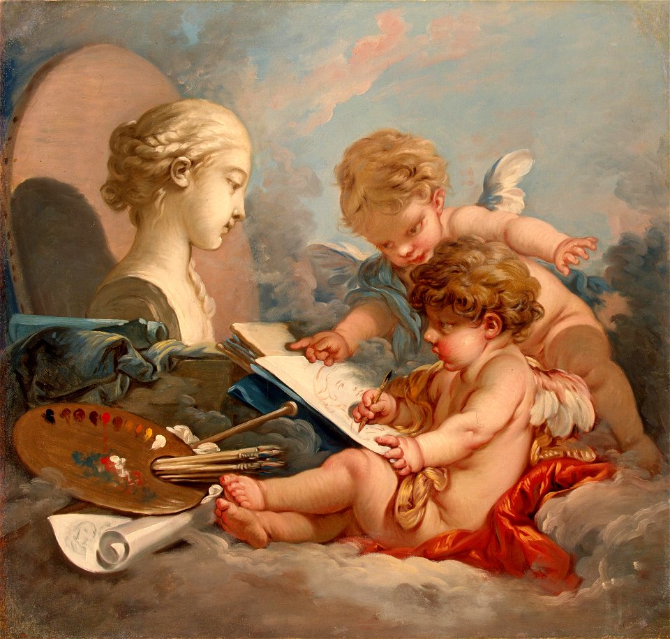 Boucher - Cupids. Allegory of Painting, 1760s