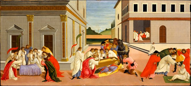 Botticelli - Three miracles of Saint Zenobius - Metropolitan Museum of Art. Free illustration for personal and commercial use.
