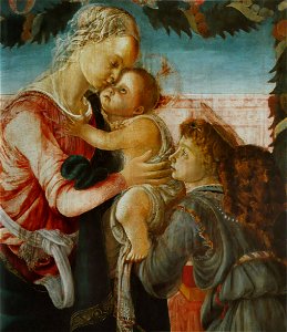 Sandro Botticelli - Vierge à l'Enfant et un ange. Free illustration for personal and commercial use.