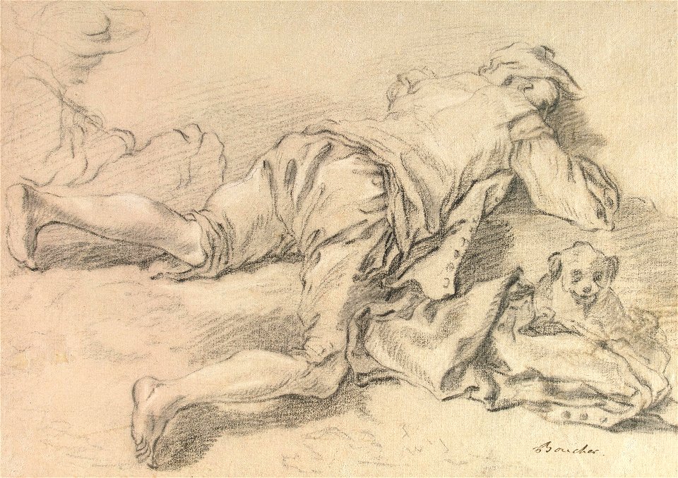 Boucher - Study of Two Male Figures and a Dog, between 1730 and 1735