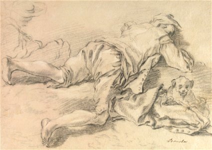 Boucher - Study of Two Male Figures and a Dog, between 1730 and 1735