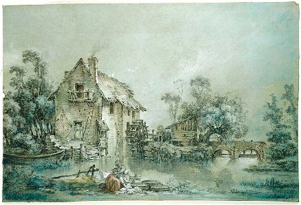 Boucher - Landscape with Water Mill, 1750s
