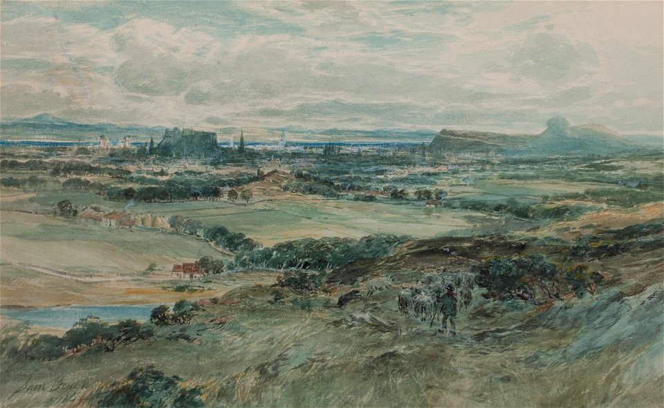 Samuel Bough - A panoramic view of Edinburgh and Arthur's Seat from Blackford Hill (1854)