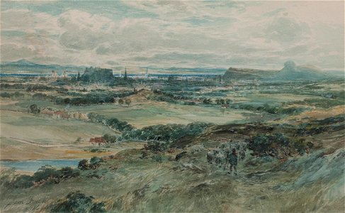 Samuel Bough - A panoramic view of Edinburgh and Arthur's Seat from Blackford Hill (1854)