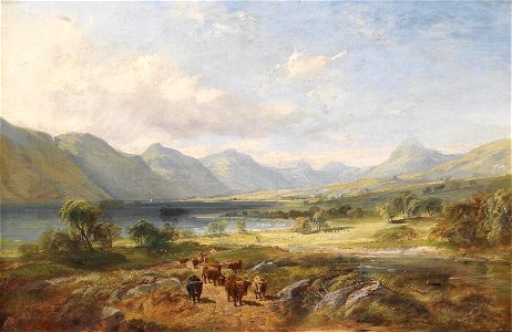 Samuel Bough - Highland cattle in an open lakeland landscape