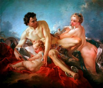 François Boucher - L’Éducation de l'Amour (1742). Free illustration for personal and commercial use.