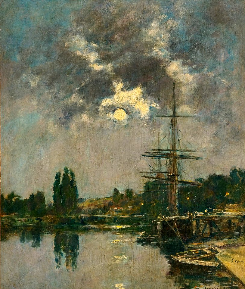 Port of Saint-Valery - Moonlight by Eugène Boudin