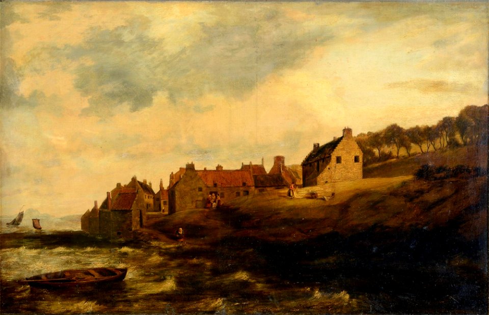Samuel Bough - Drying sheets at a coastal scottish hamlet