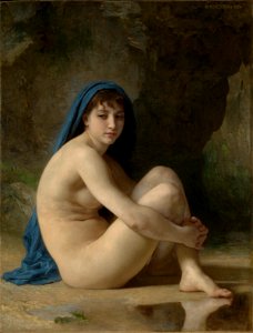 William-Adolphe Bouguereau (1825-1905) - Seated Nude (1884). Free illustration for personal and commercial use.