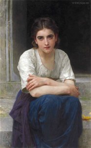 William-Adolphe Bouguereau - Rêverie sur le Seuil (1893). Free illustration for personal and commercial use.
