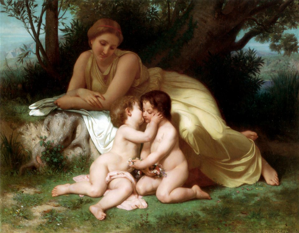 William-Adolphe Bouguereau (1825-1905) - Young Woman Contemplating Two Embracing Children (1861)FXD