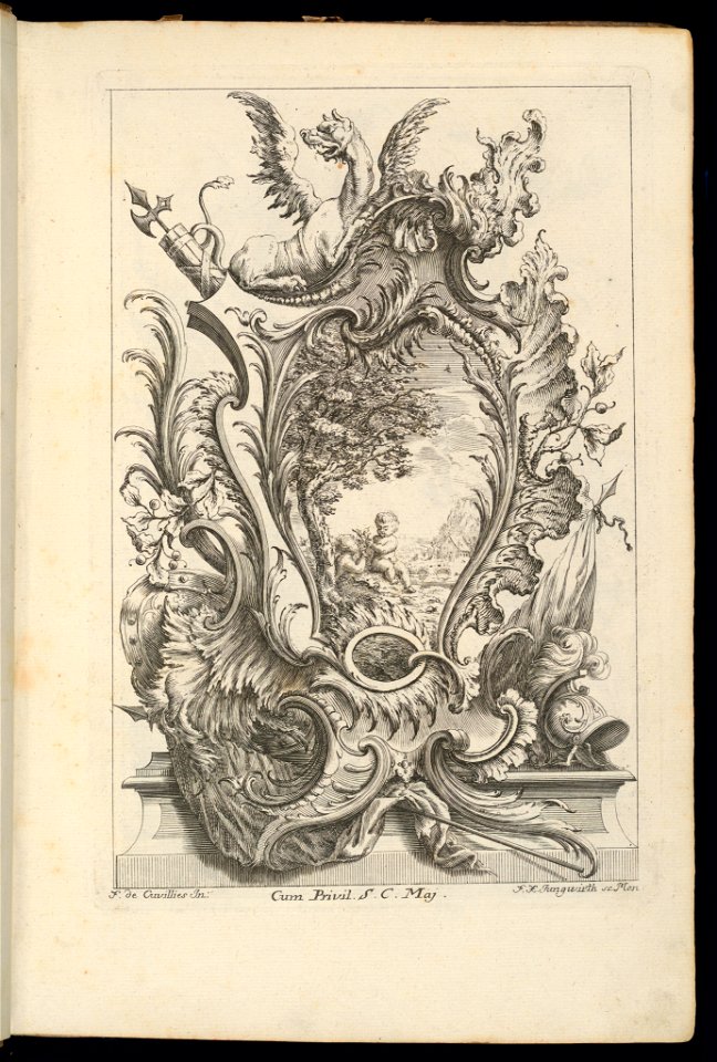 Bound Print, Cartouche with a Dragon and Armorial Trophy, Livre de Cartouches à divers usages (Book of Cartouches for Different Uses), 1738 (CH 18237993)