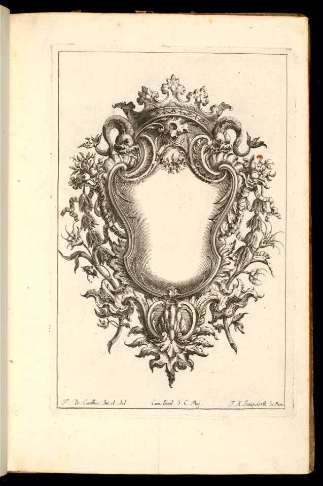 Bound Print, Cartouche with Crown and Dolphins, Livre de Cartouches Reguliers (Book of Regular Cartouches), 1738 (CH 18237889)