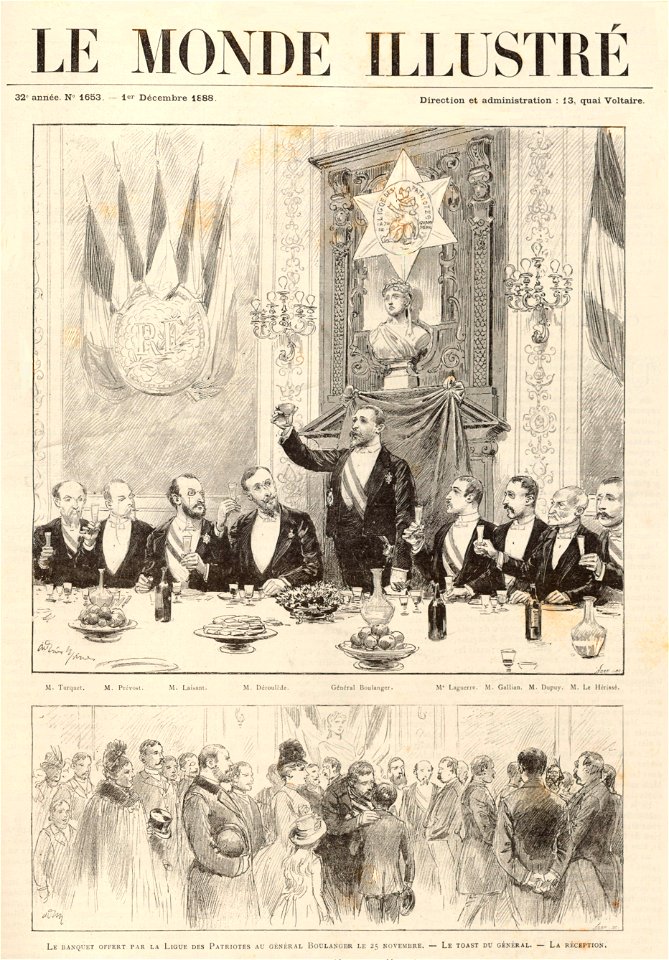 Boulanger au banquet de la Ligue des patriotes - Le Monde illustré - 1er décembre 1888