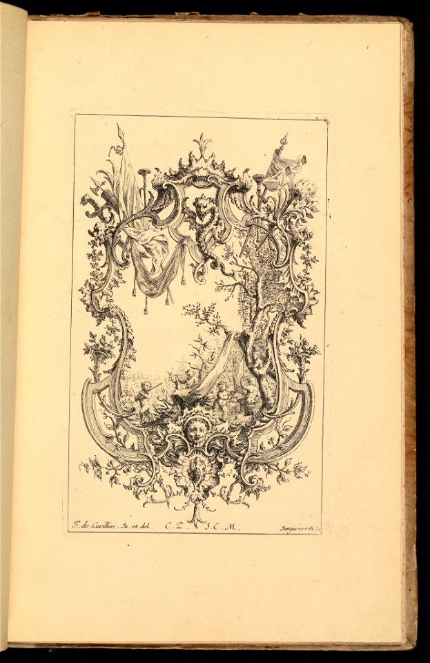 Bound Print, Cartouche with Putti Mounting a Tent, Livre d’ornements (Book of Ornaments), 1738 (CH 18238399)