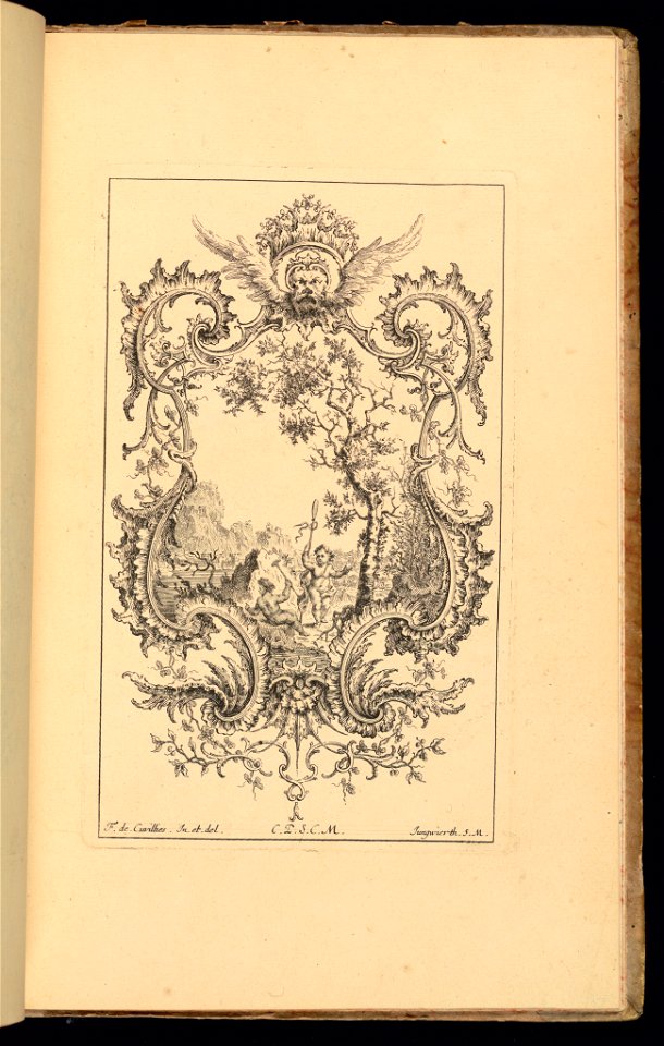 Bound Print, Cartouche with Putti in Landscape, Livre d’ornements (Book of Ornaments), 1738 (CH 18238405)