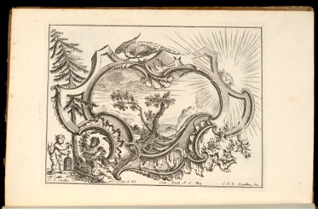 Bound Print, Cartouche with Bird and Sun, Livre de Cartouches Irréguliers (Book of Irregular Cartouches), 1738 (CH 18237997)