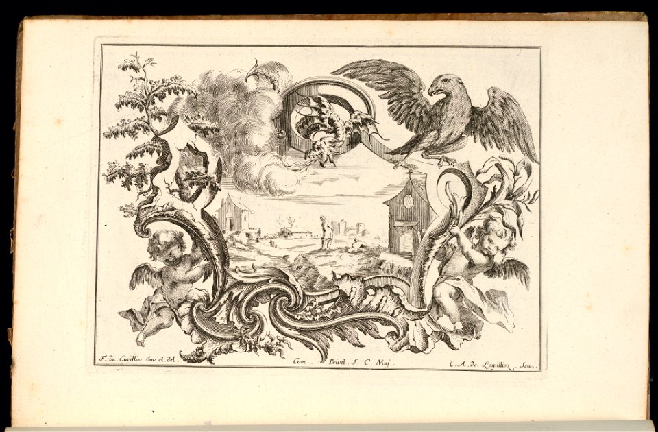 Bound Print, Cartouche with Dragon and Bird, Livre de Cartouches Irréguliers (Book of Irregular Cartouches), 1738 (CH 18237989)