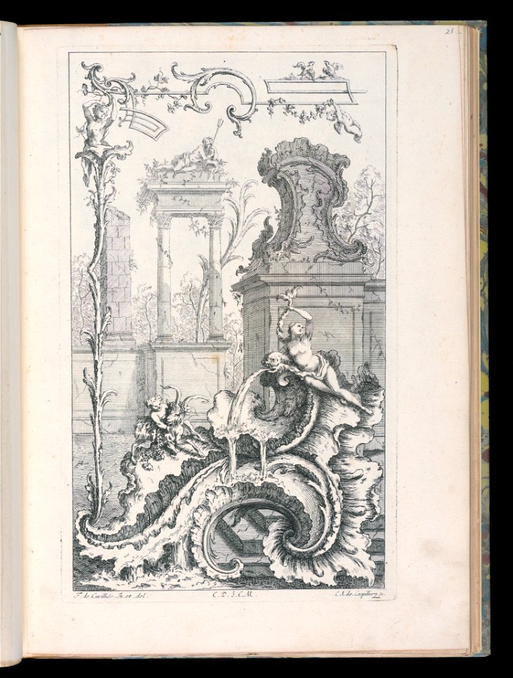 Bound Print, Cartouche with Ruins and Columns, Livre Nouveau de Morceaux de Fantaisie (New Book of Fantasy Pieces), 1738–45 (CH 18238533)