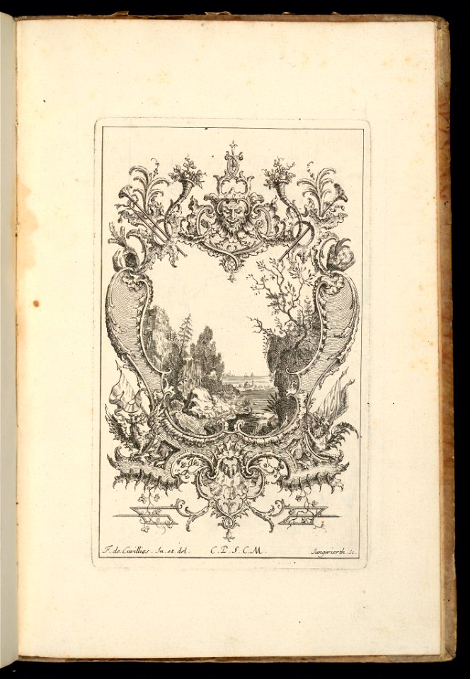 Bound Print, Cartouche with Valley Landscape, Livre d’ornements (Book of Ornaments), 1738 (CH 18238459)