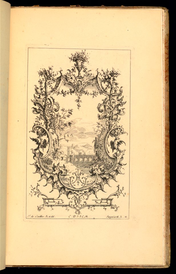 Bound Print, Cartouche with Bridge in Landscape, Livre d’ornements (Book of Ornaments), 1738 (CH 18238413)