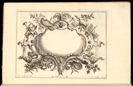 Bound Print, Cartouche with Musical Instruments, Livre de Cartouches Reguliers (Book of Regular Cartouches), 1738 (CH 18237935)