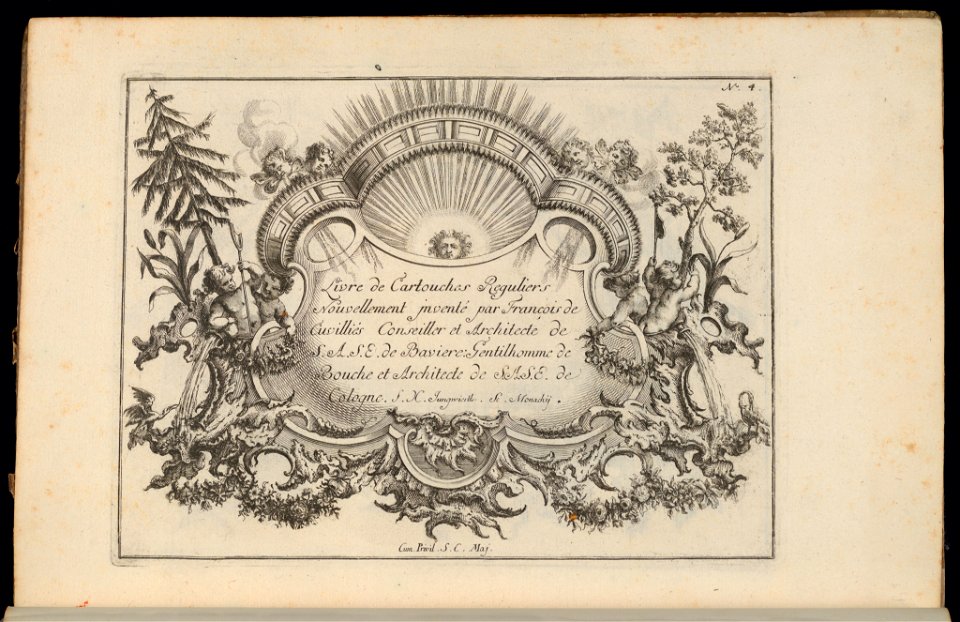 Bound Print, Cartouche with Sun and Four Winds, Livre de Cartouches Reguliers (Book of Regular Cartouches), 1738 (CH 18237929)