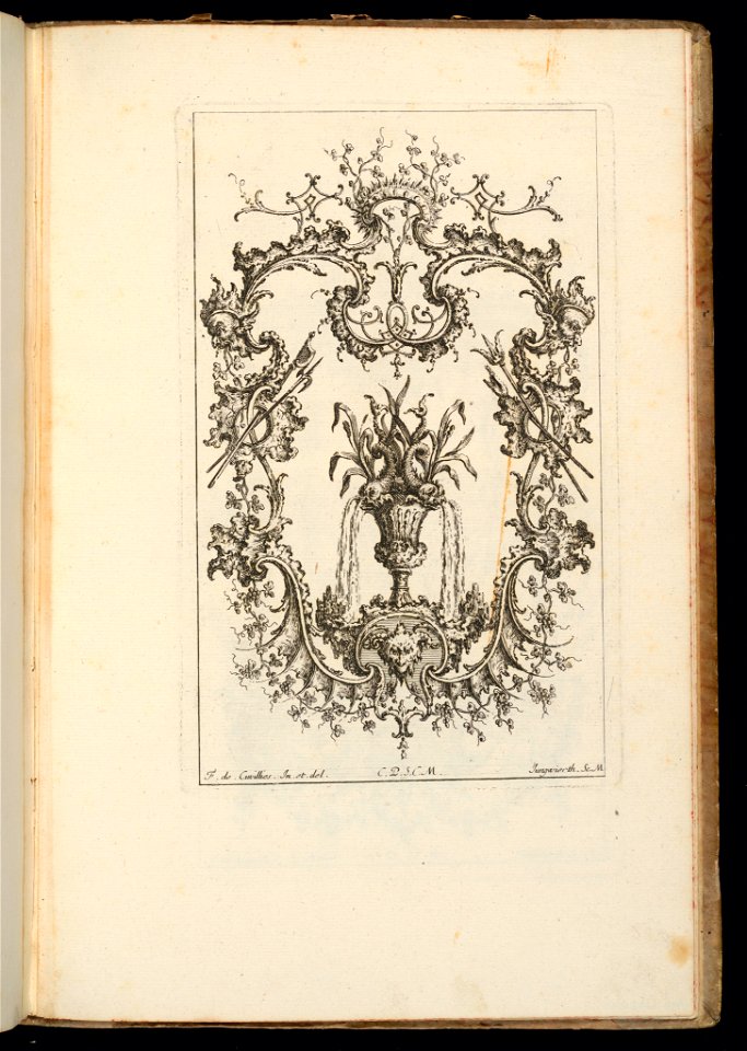 Bound Print, Cartouche with Vase and Dolphins, Livre d’ornements (Book of Ornaments), 1738 (CH 18238439)