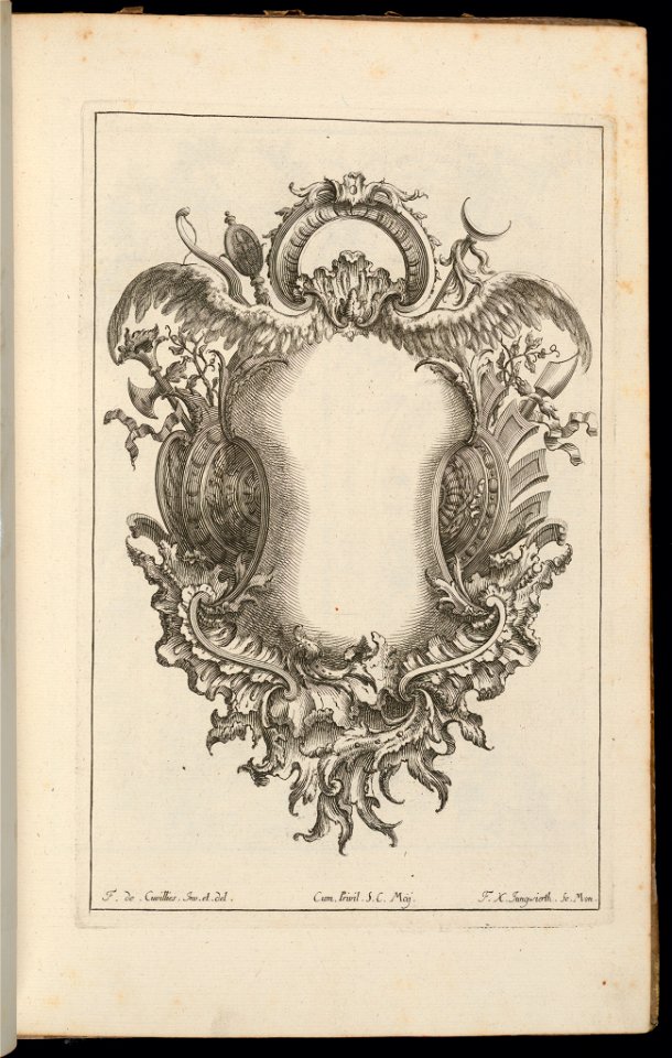 Bound Print, Cartouche with Wings and Escutcheons, Livre de Cartouches Reguliers (Book of Regular Cartouches), 1738 (CH 18237913)