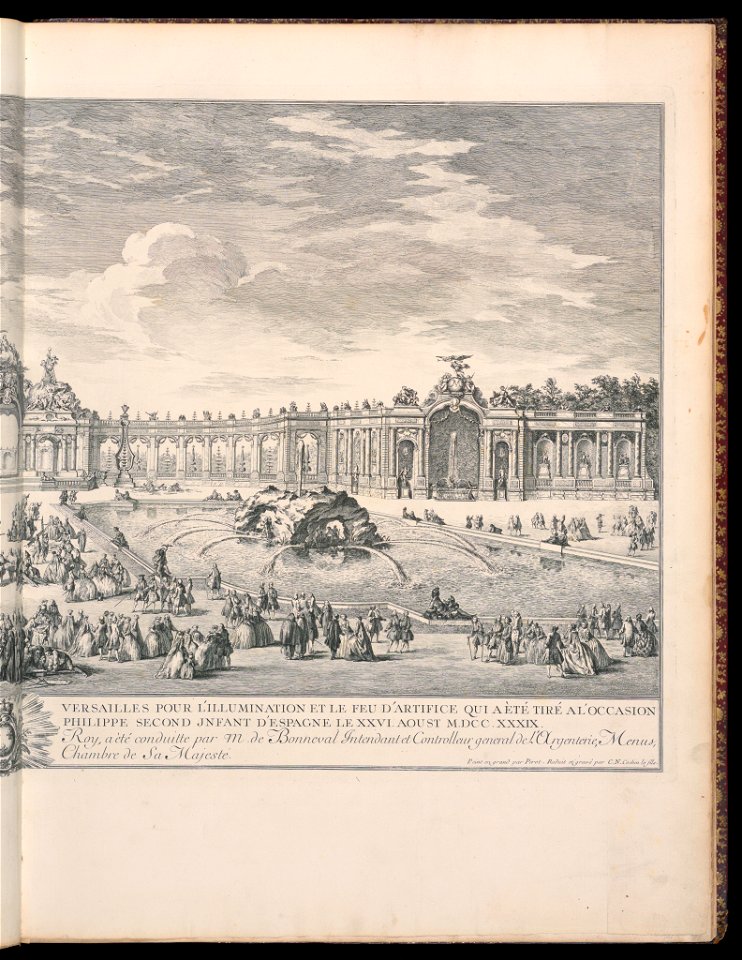 Bound Print, Veüe perspective de la décoration élevée sur la terrasse du Château de Versailles pour l’illumination et le feu d’artifice qui a été tiré à l’occasion du mariage de Madame (CH 18221223-3)