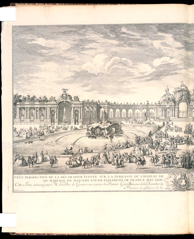 Bound Print, Veüe perspective de la décoration élevée sur la terrasse du Château de Versailles pour l’illumination et le feu d’artifice qui a été tiré à l’occasion du mariage de Madame (CH 18221223-2)