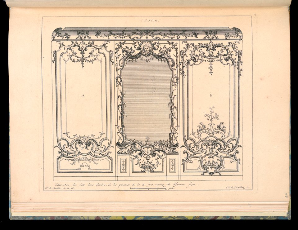 Bound Print, Wainscoting with Three Panels and Mirror, Nouveaux desseins de Lambris (New Wainscoting Designs), 18th century (CH 18238719)