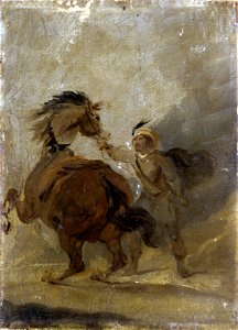 Bourgeois, Sir Peter Francis - A Man holding a Horse - Google Art Project. Free illustration for personal and commercial use.