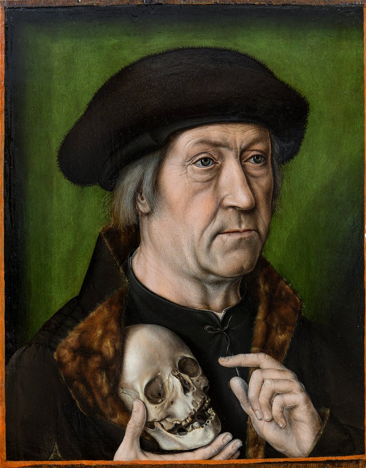 Aelbrecht Bouts - Portrait of a Man Holding a Skull (Brukenthal-Museum)