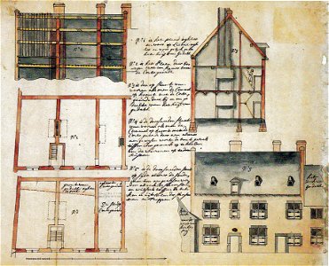 Bouwtekening van huis aan de Kommel, Maastricht, ca 1730