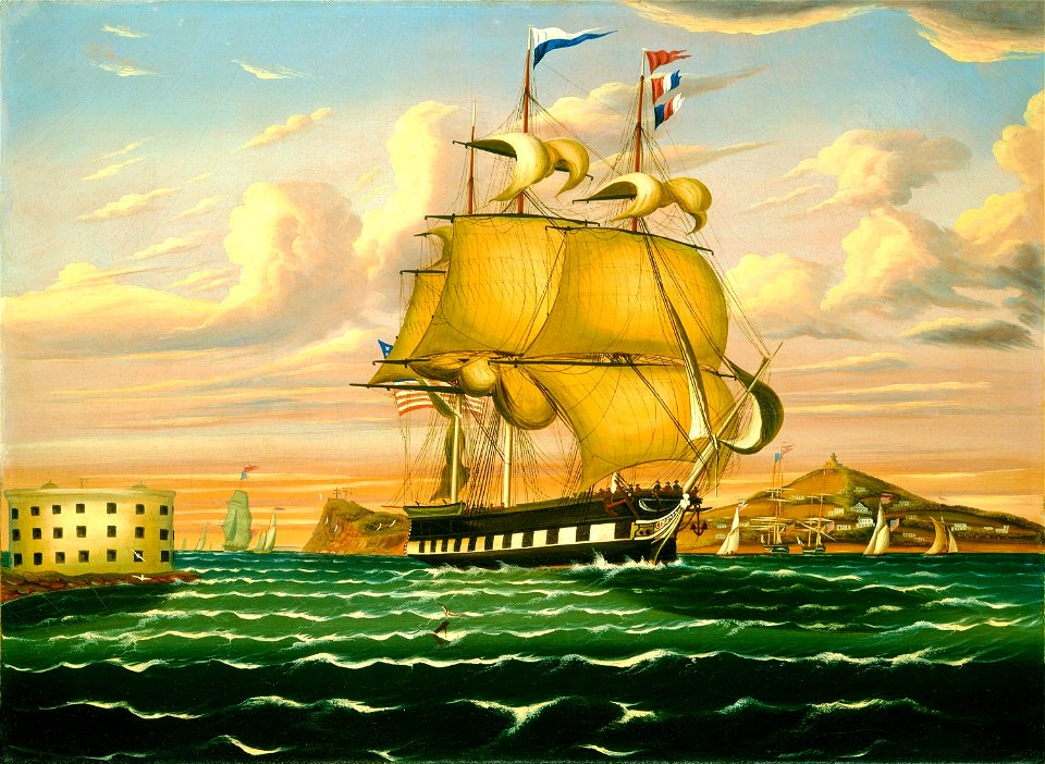 Thomas Chambers - Packet Ship Passing Castle Williams, New York Harbor