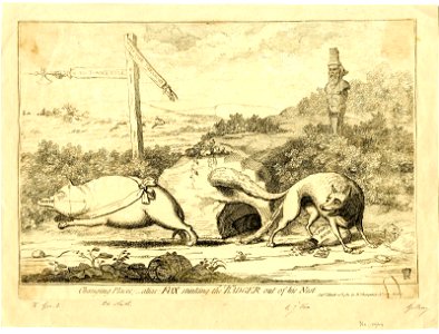 Changing places;- alias; fox stinking the badger out of his nest (BM 1851,0901.66)