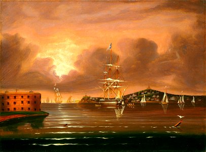Thomas Chambers - Threatening Sky, Bay of New York. Free illustration for personal and commercial use.