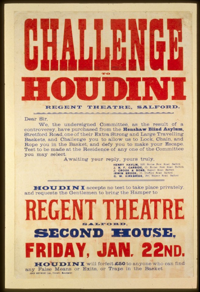 Challenge to Houdini, Regent Theatre, Salford LCCN2014636909
